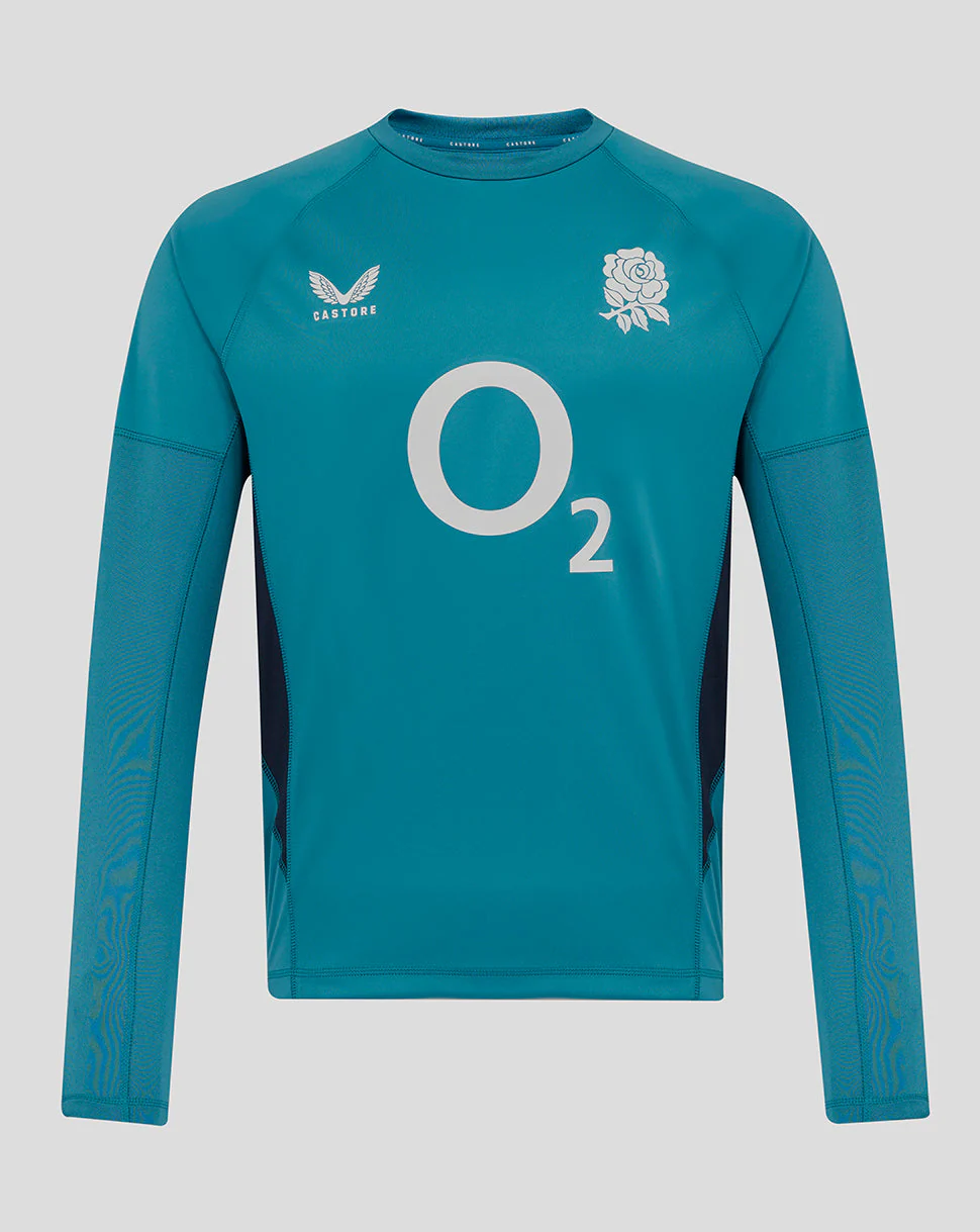 Men’s England Rugby 25/26 Contact Long Sleeve Drill Top – Storm Blue