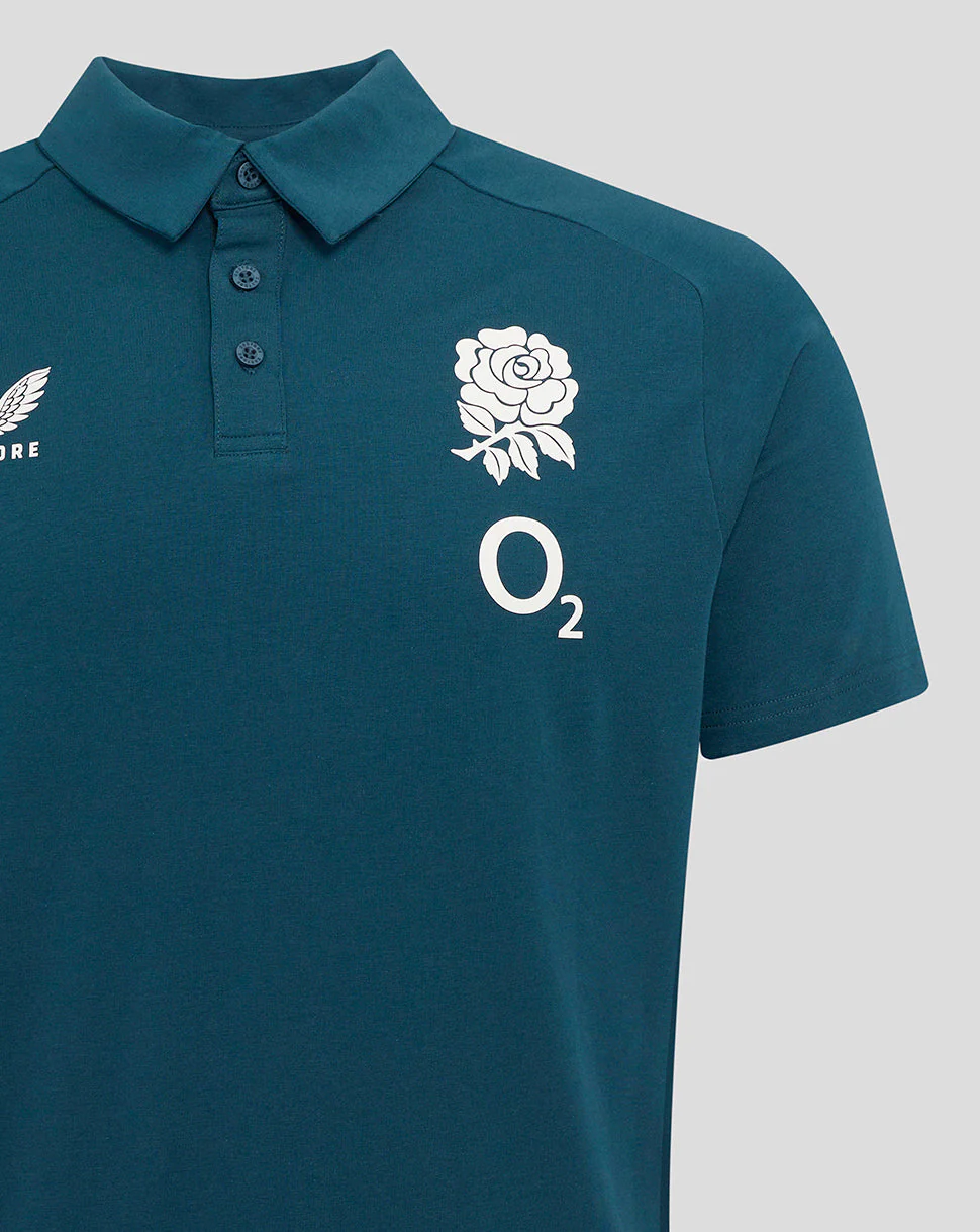 Men's England Rugby 25/26 Travel Short Sleeve Polo - Reflecting Pond - Image 3
